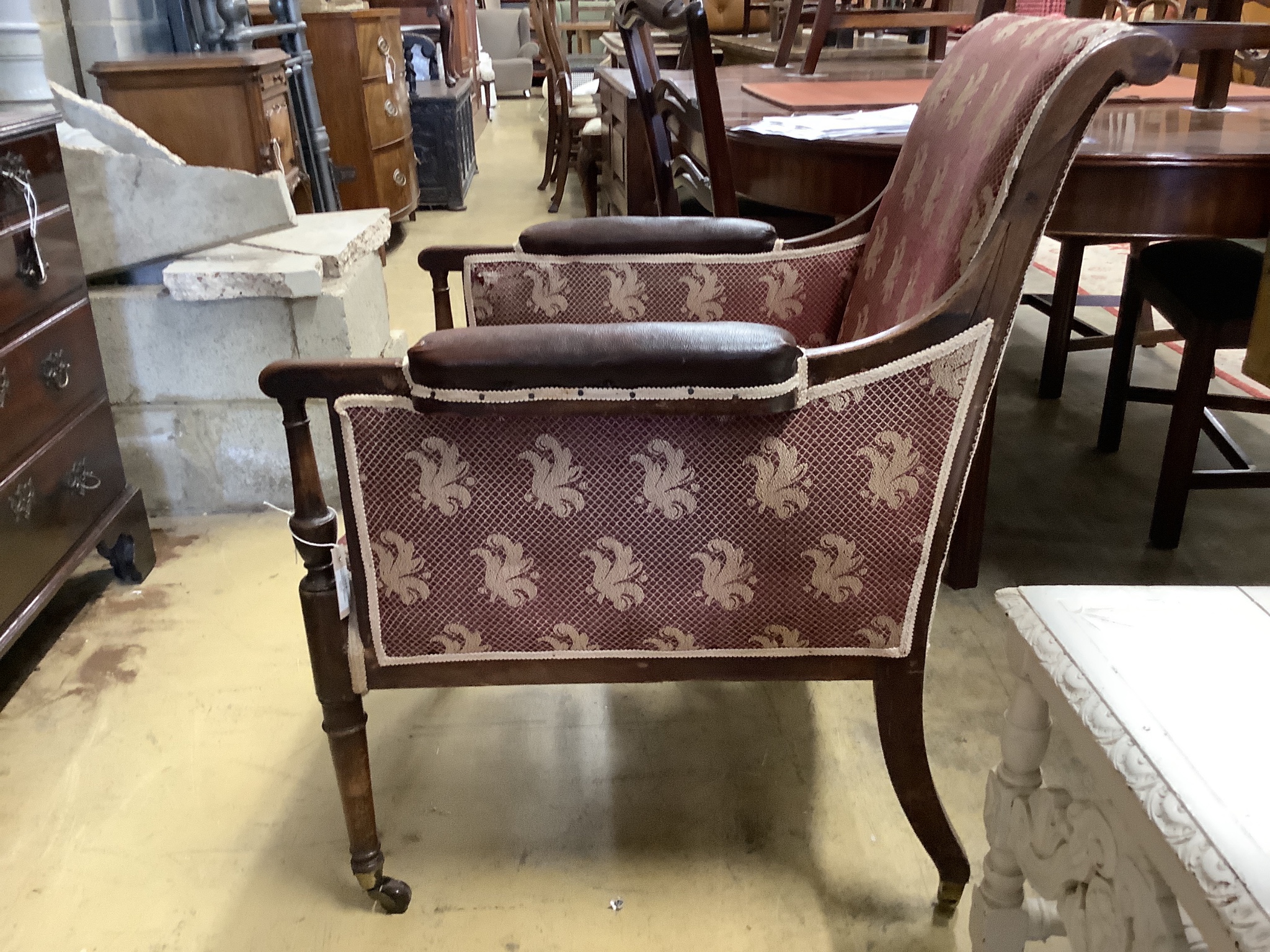 A Regency mahogany bergere armchair, a.f.